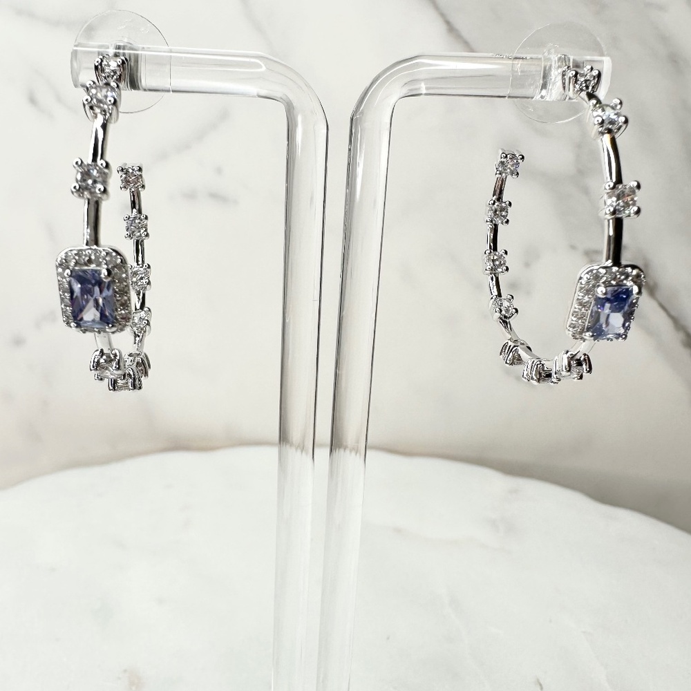 Bomb Party December She's Classic, Always Tanzanite Hoop Earrings RBP8495 NWT
